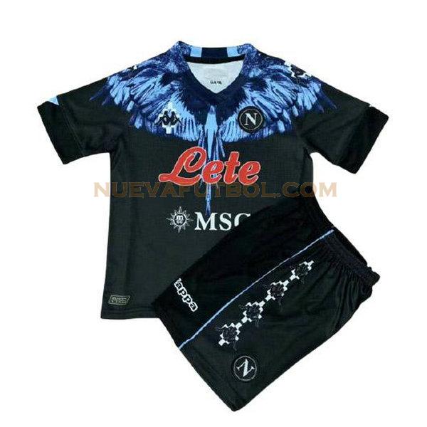 kappa×marcelo camiseta nápoles 2021 2022 azul negro niño