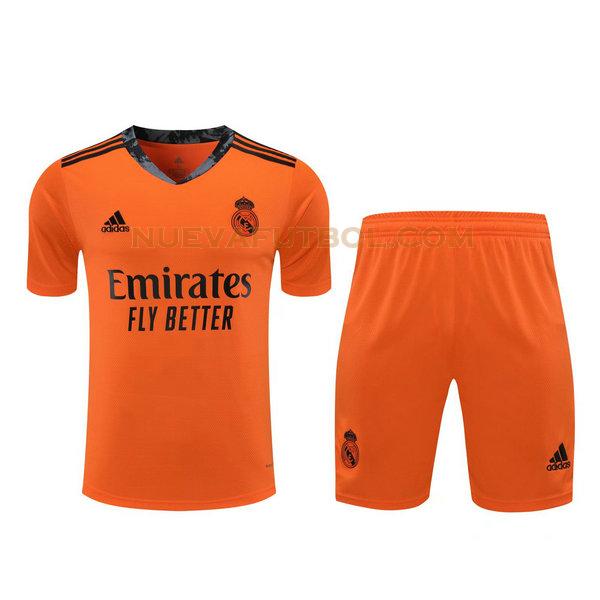portero camisetas+pantalones cortos real madrid 2021 naranja hombre