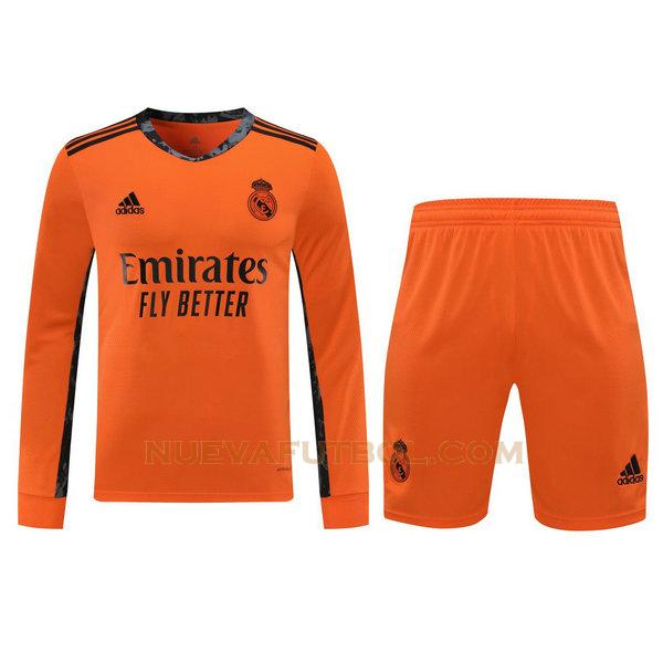 portero camisetas+pantalones cortos real madrid ml 2021 naranja hombre