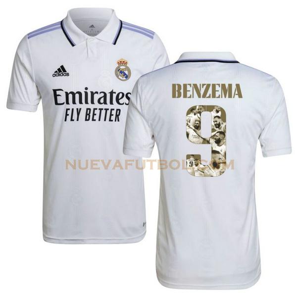 primera camiseta benzema 9 real madrid 2022 2023 blanco hombre