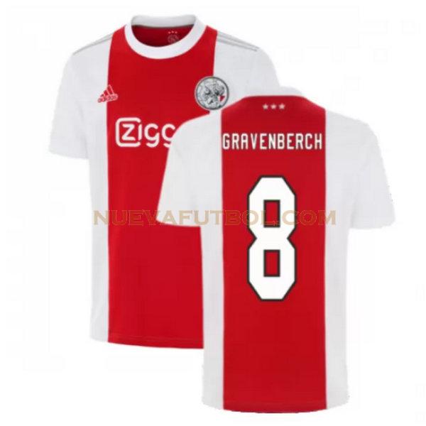 primera camiseta gravenberch 8 ajax 2021 2022 rojo blanco hombre