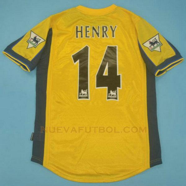segunda camiseta henry 14 arsenal 2000-2001 amarillo hombre