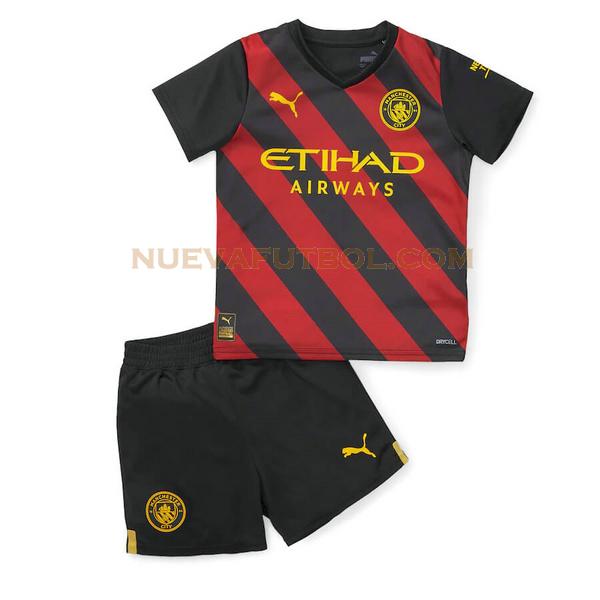 segunda camiseta manchester city 2022 2023 negro rojo niño