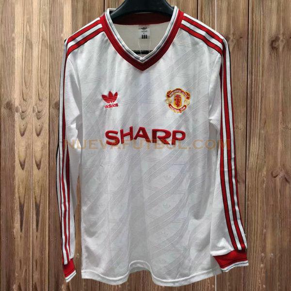 segunda camiseta manchester united ml 1986-1988 blanco hombre