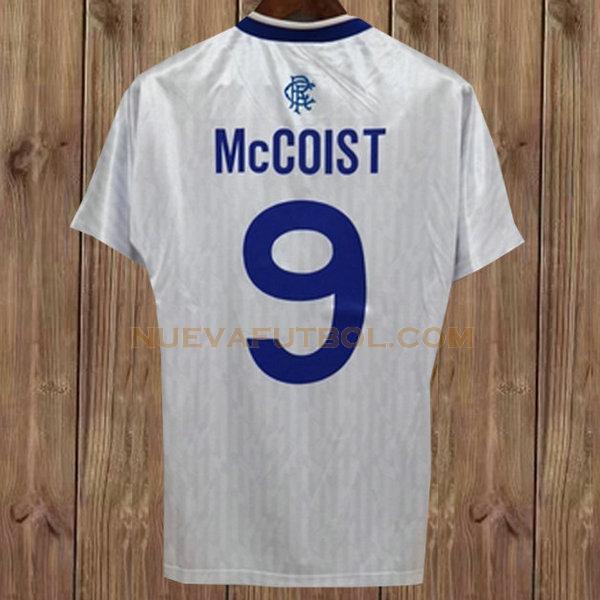 segunda camiseta mccoist 9 glasgow rangers 1990-1992 blanco hombre